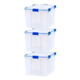 74 Quart WeatherPro® Multi-Purpose Storage Box, Clear with Blue Buckles, 3 Pack