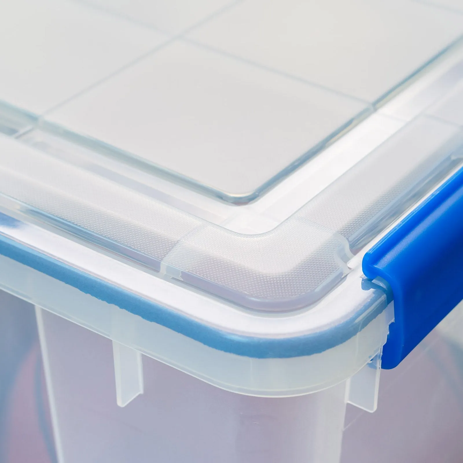 74 Quart WeatherPro® Multi-Purpose Storage Box, Clear with Blue Buckles, 3 Pack