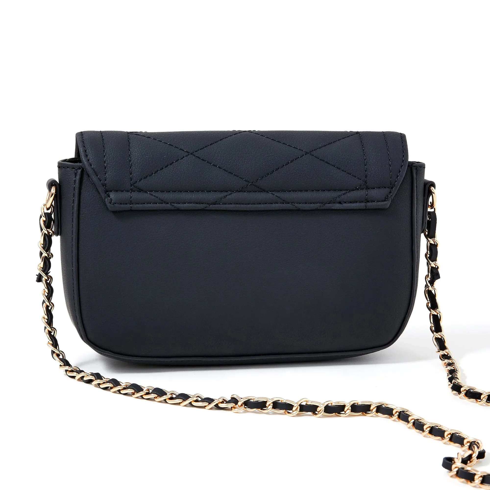 Accessorize London women's Faux Leather Black Chrissy Quilt Chain Sling bag