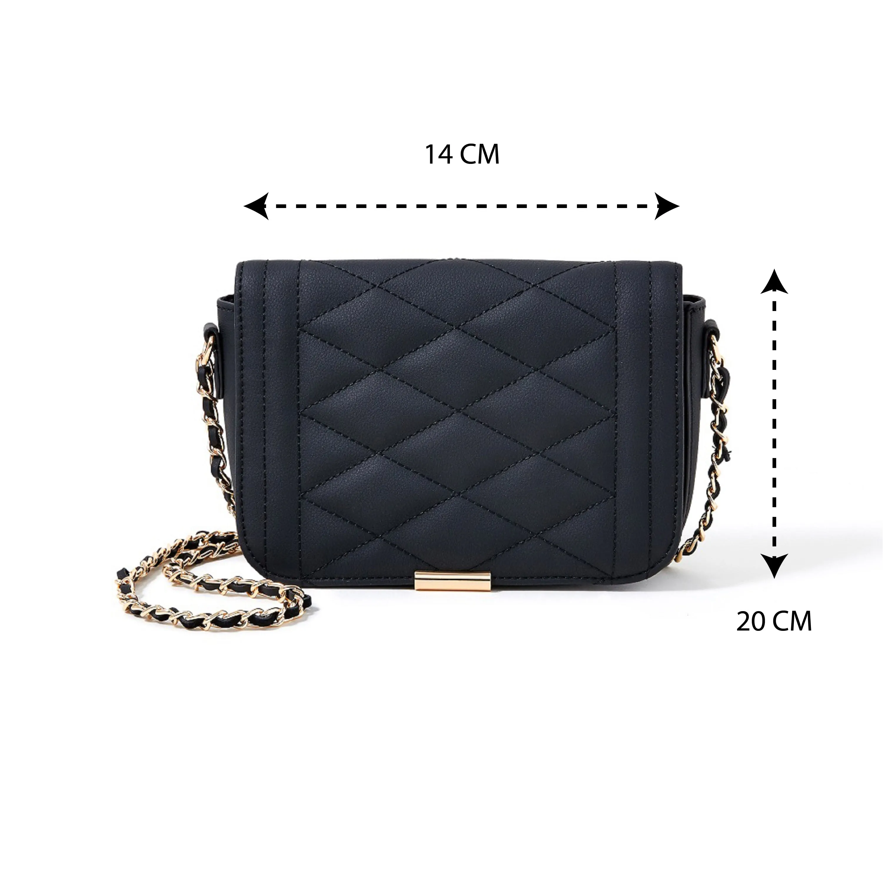 Accessorize London women's Faux Leather Black Chrissy Quilt Chain Sling bag