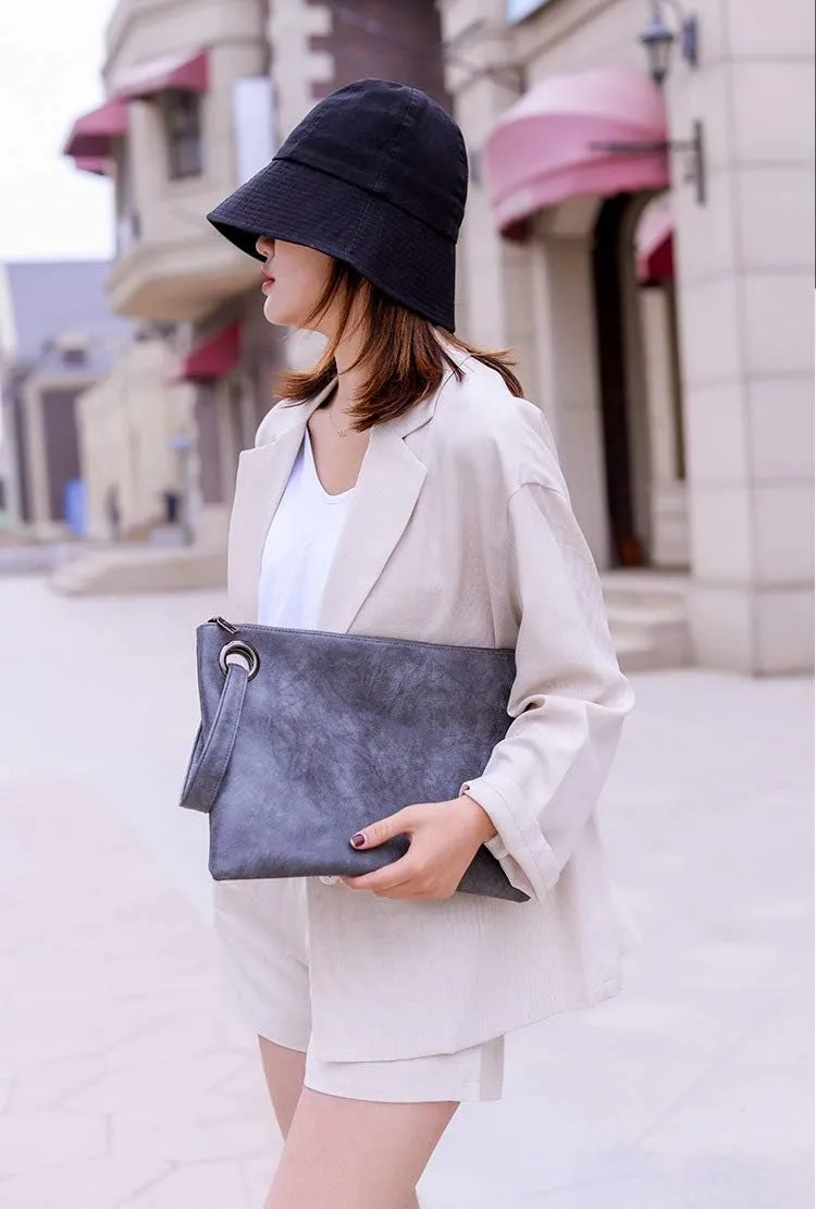Amaze Womens Oversized Clutch Bag Large PU Leather Pouch Evening Handbags Envelope Purse with Wristlet Shoulder Lady