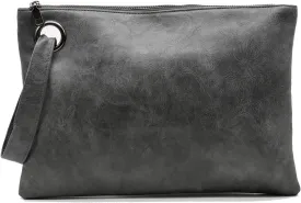 Amaze Womens Oversized Clutch Bag Large PU Leather Pouch Evening Handbags Envelope Purse with Wristlet Shoulder Lady