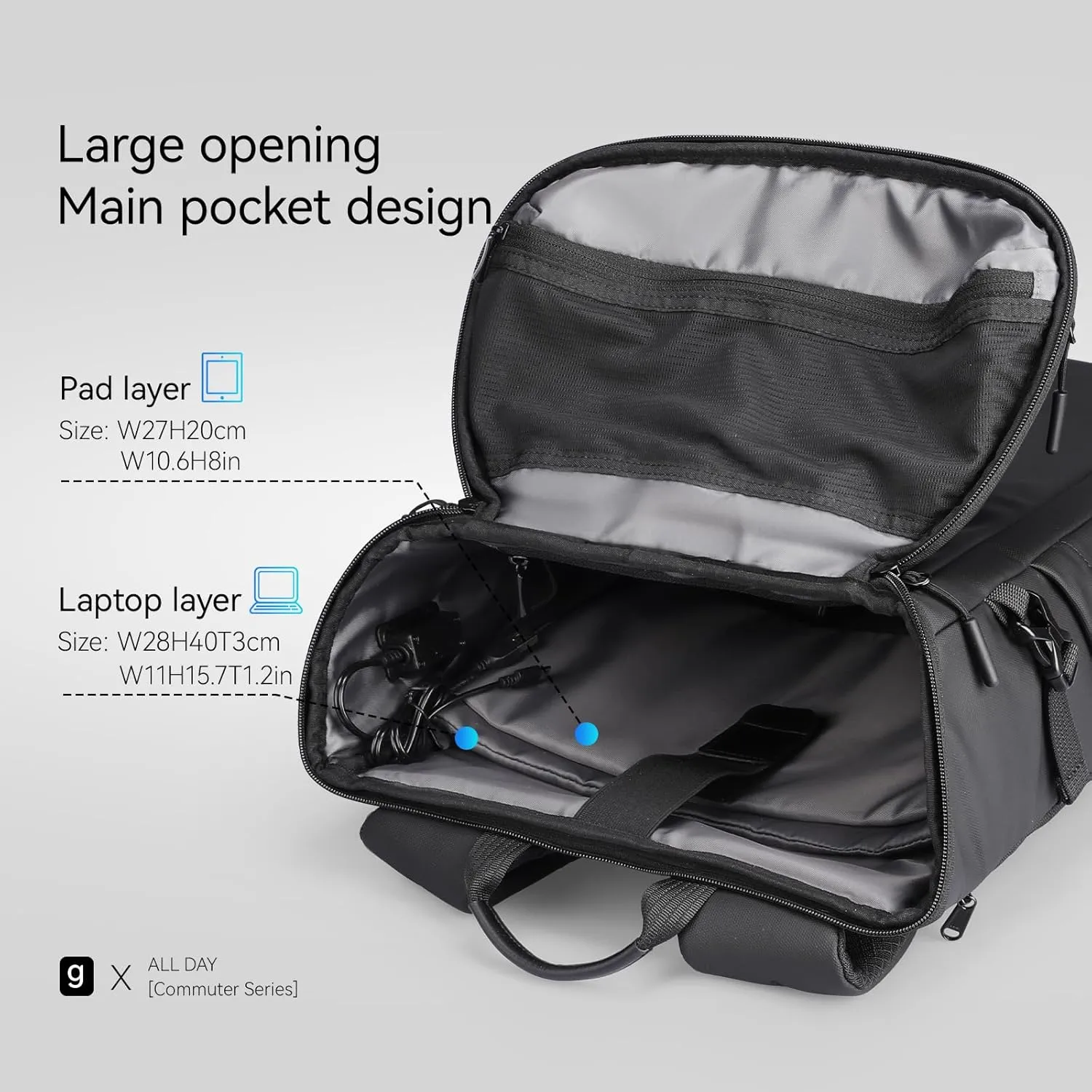 Anti-Theft Laptop Backpack with USB Charging Port Large Capacity Durable Travel Backpack for Men & Women 28L (Black)