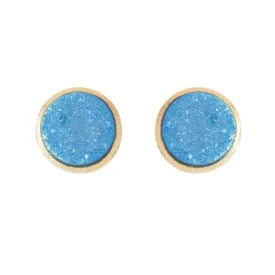 Aqua Druzy Quartz Round Stud Earrings