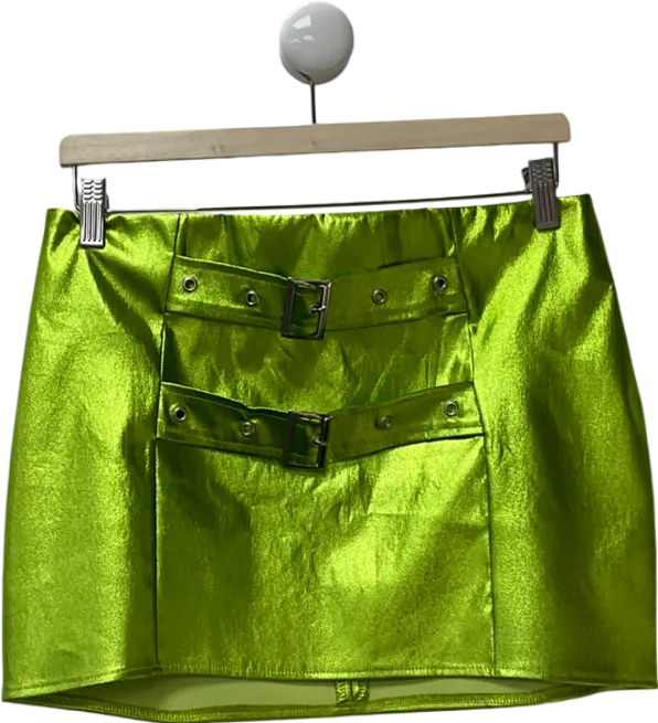 As You Green Buckle Mini Skirt In Metallic UK 10