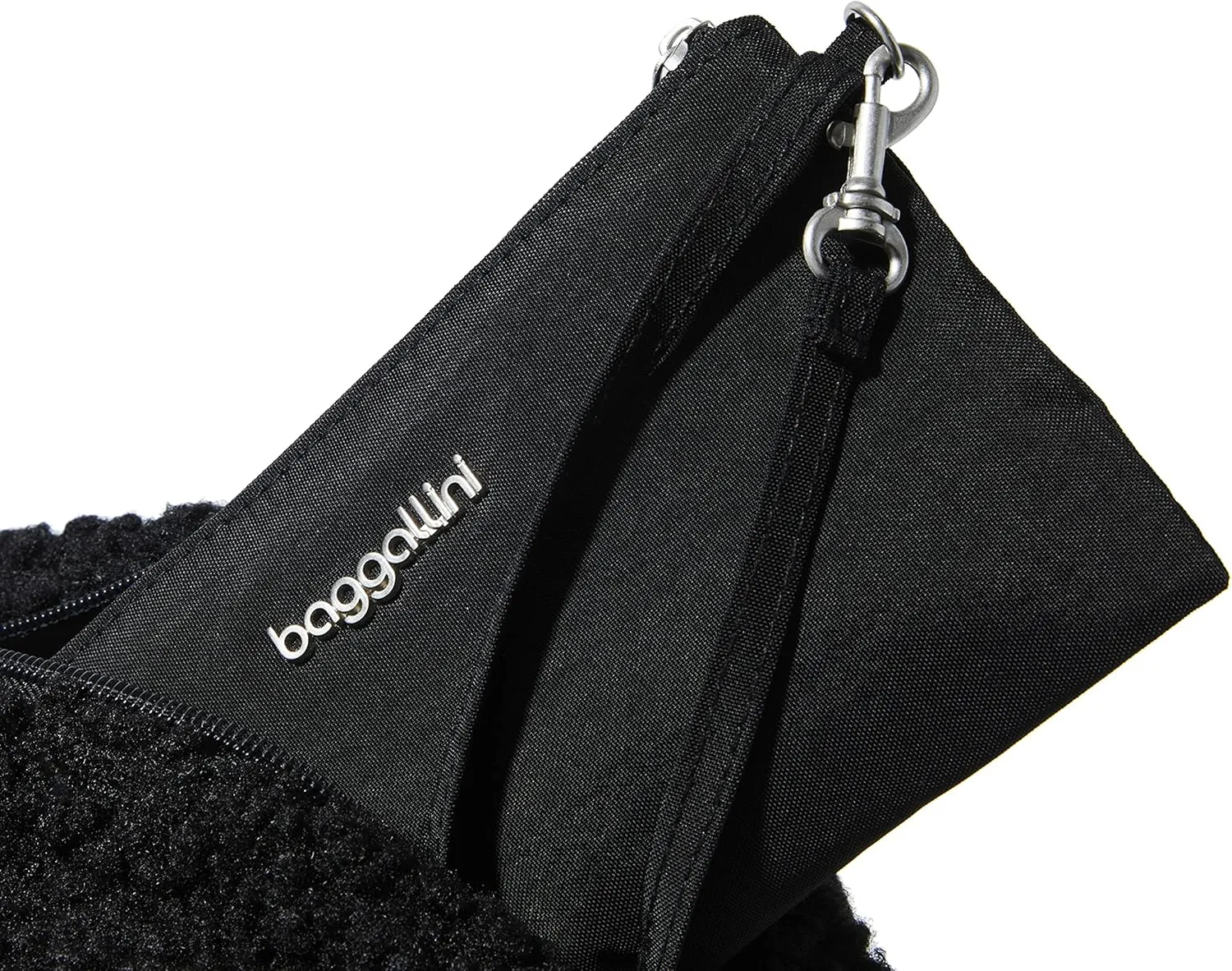Baggallini Womens All Day Backpack With RFID Phone Wristlet, Black Faux Shearling
