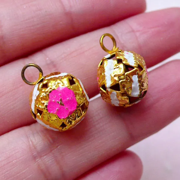 Bell Enamel Charms (5pcs / 12mm x 16mm / Pink, White & Gold) Bracelet Keychain Keyring Cellphone Deco Clutch Pouch Handbag Charm DIY CHM1533