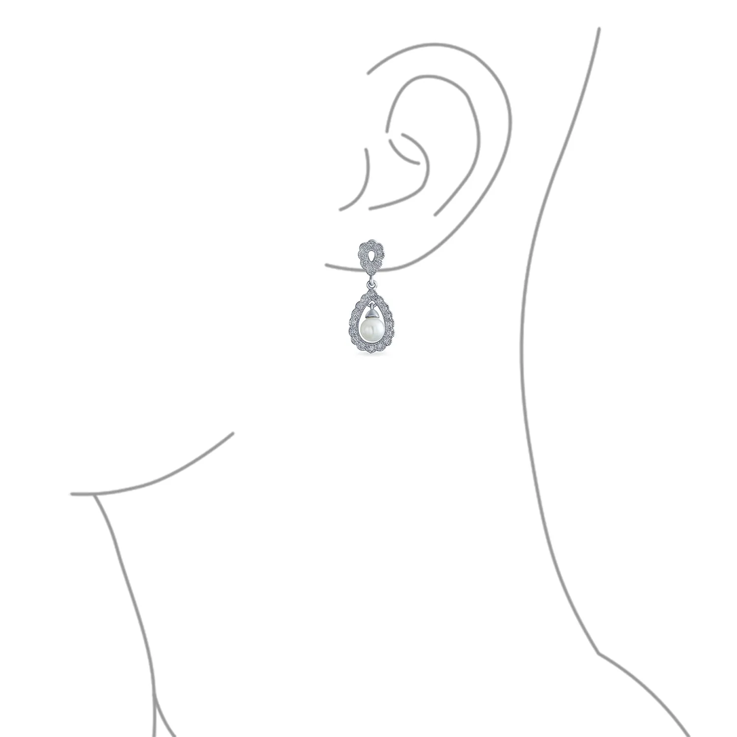 Bridal Vintage Filigree Pearl Teardrop Dangle Chandelier Earrings Rose Gold