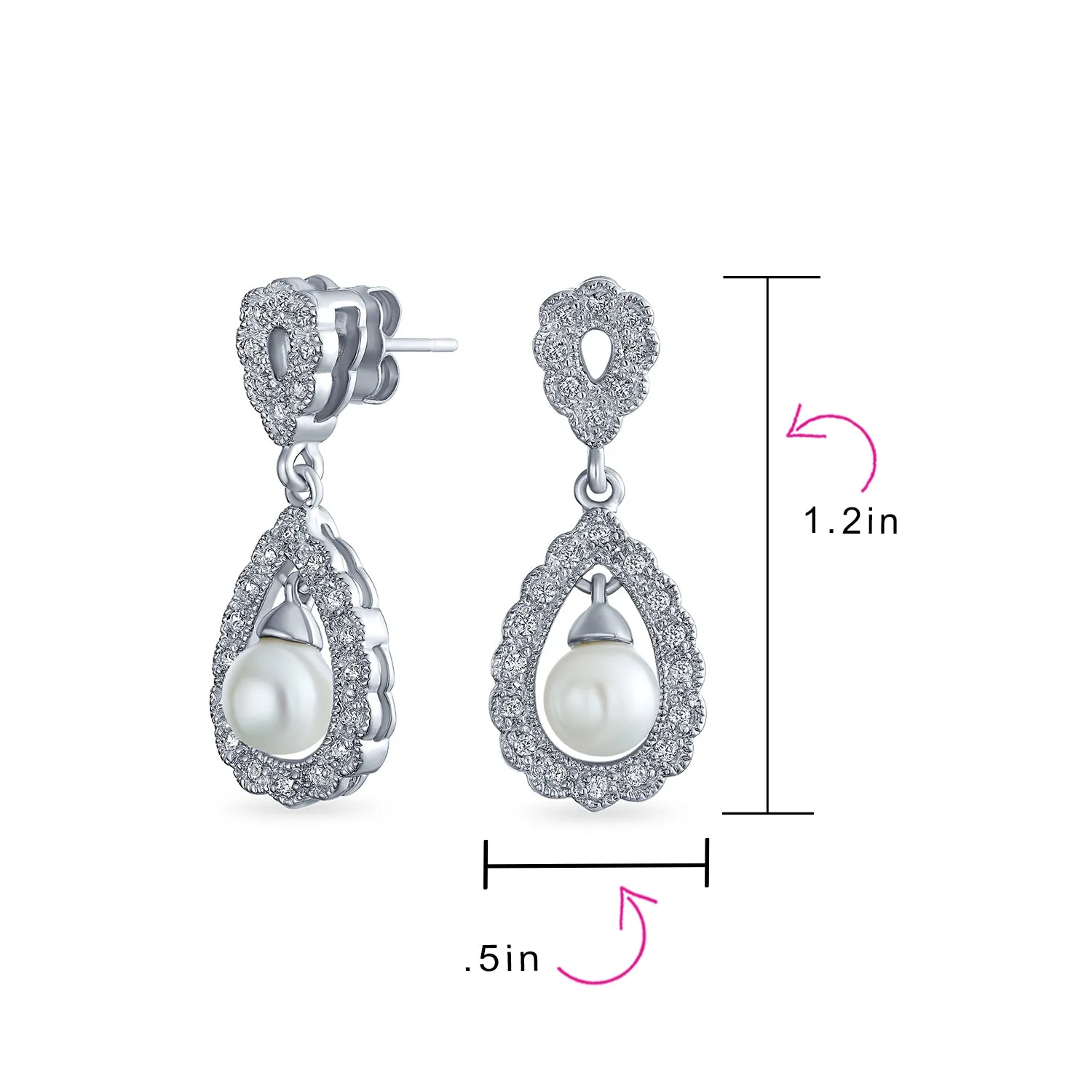 Bridal Vintage Filigree Pearl Teardrop Dangle Chandelier Earrings Rose Gold