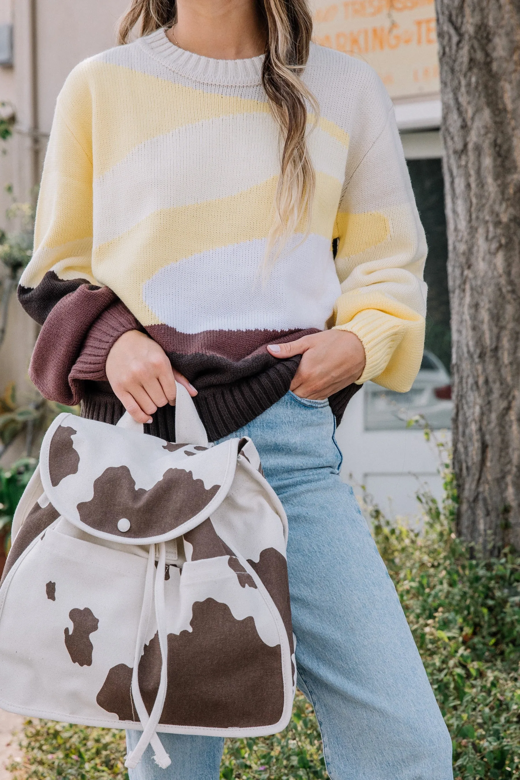 Brown Cow Drawstring Backpack