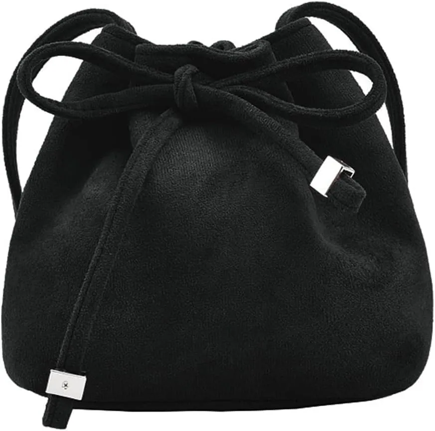 Bucket Bag Mini Suede Tote Bag for Women Drawstring Shoulder Handbag Ruched Crossbody Bag Fall Suede Purse 2024