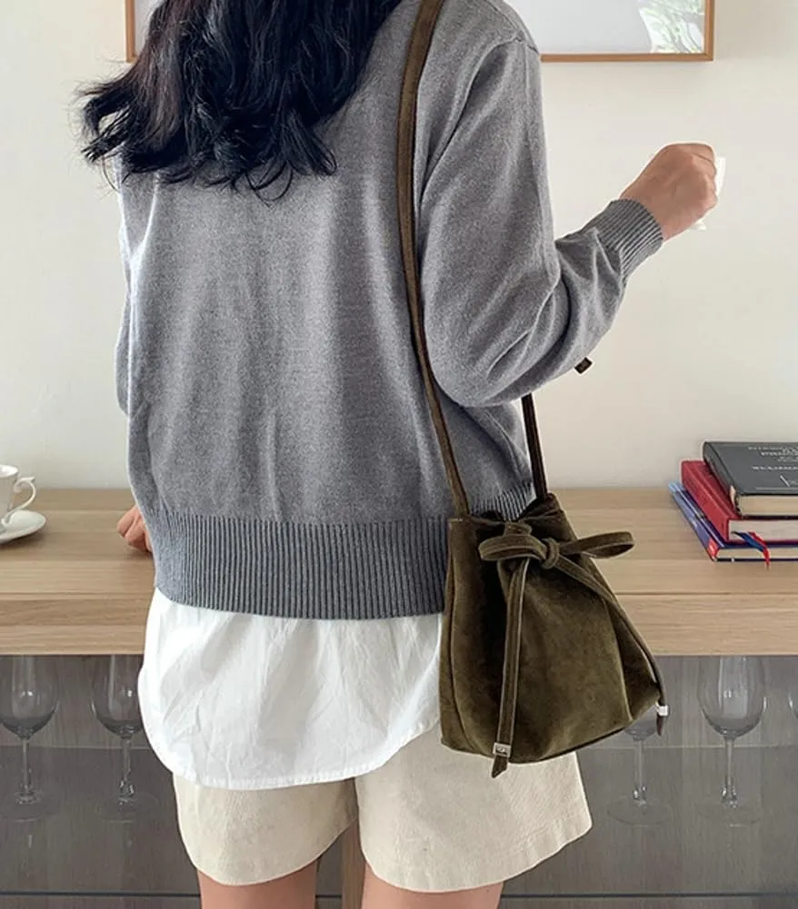 Bucket Bag Mini Suede Tote Bag for Women Drawstring Shoulder Handbag Ruched Crossbody Bag Fall Suede Purse 2024