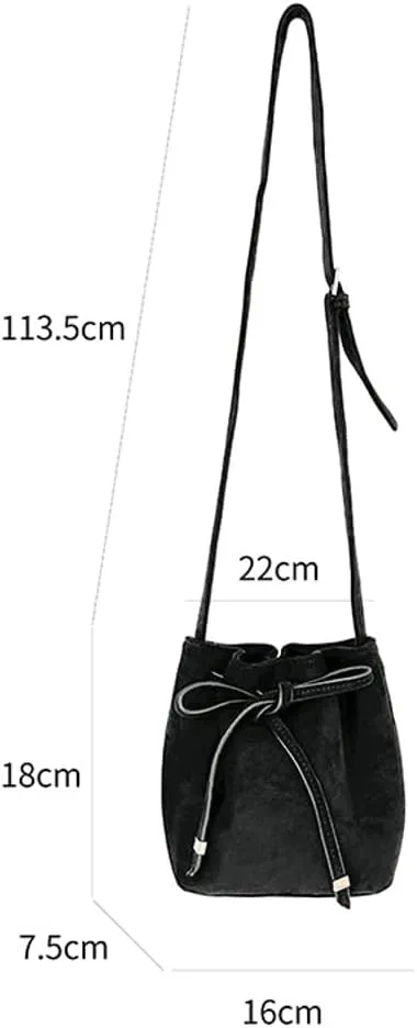 Bucket Bag Mini Suede Tote Bag for Women Drawstring Shoulder Handbag Ruched Crossbody Bag Fall Suede Purse 2024