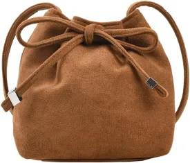 Bucket Bag Mini Suede Tote Bag for Women Drawstring Shoulder Handbag Ruched Crossbody Bag Fall Suede Purse 2024