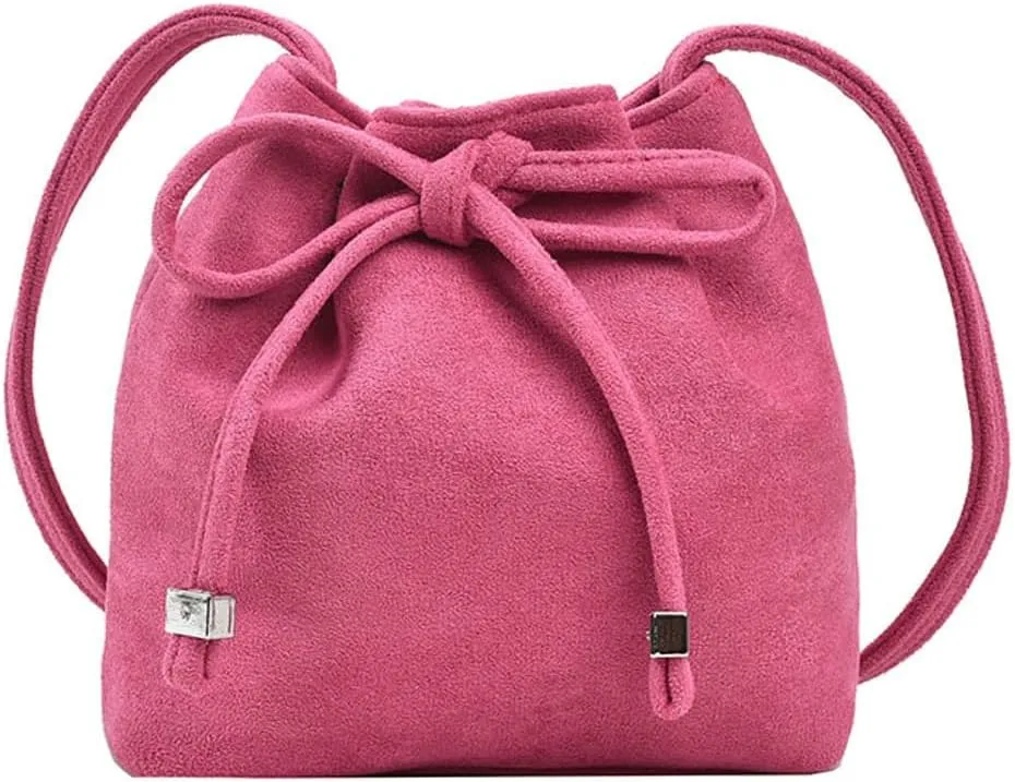 Bucket Bag Mini Suede Tote Bag for Women Drawstring Shoulder Handbag Ruched Crossbody Bag Fall Suede Purse 2024
