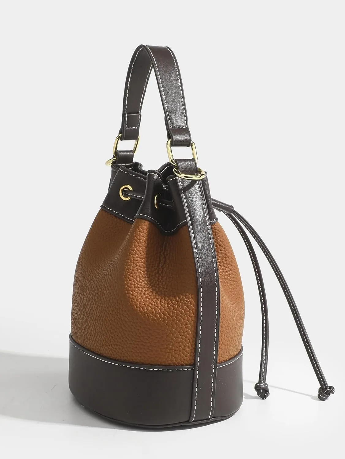 Bucket Bags for Women, Drawstring Mini Bucket Bag Trendy Leather Hobo and Shoulder Handbags, Bucket Purses for Women (Brown)