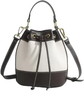 Bucket Bags for Women, Drawstring Mini Bucket Bag Trendy Leather Hobo and Shoulder Handbags, Bucket Purses for Women (White)