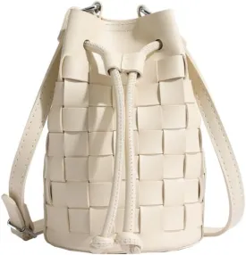 Bucket Bags for Women, Mini Drawstring Hobo Bucket Handbags Tote Crossbody Bag, Small Leather Bucket Purses for Women (Beige)