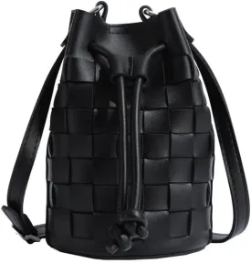 Bucket Bags for Women, Mini Drawstring Hobo Bucket Handbags Tote Crossbody Bag, Small Leather Bucket Purses for Women (Black)