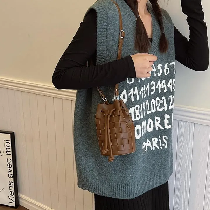 Bucket Bags for Women, Mini Drawstring Hobo Bucket Handbags Tote Crossbody Bag, Small Leather Bucket Purses for Women (Coffee)