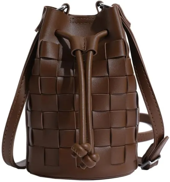 Bucket Bags for Women, Mini Drawstring Hobo Bucket Handbags Tote Crossbody Bag, Small Leather Bucket Purses for Women (Coffee)