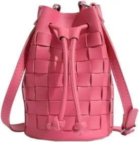 Bucket Bags for Women, Mini Drawstring Hobo Bucket Handbags Tote Crossbody Bag, Small Leather Bucket Purses for Women (Pink)