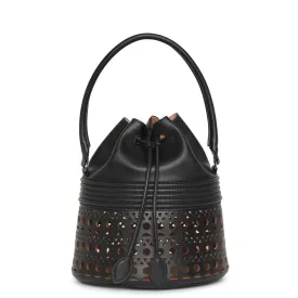 Bucket corset black leather bag