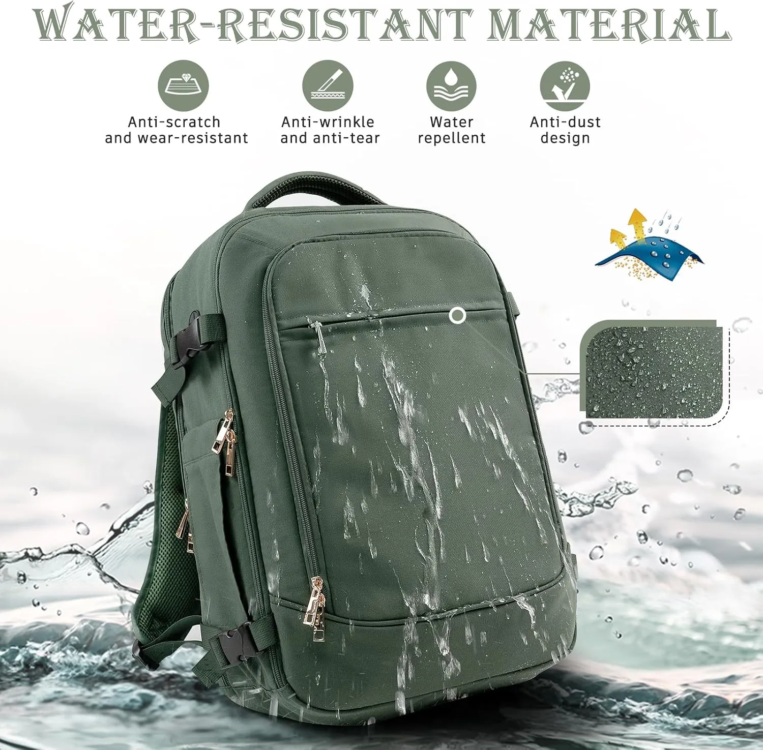 Carry on Backpack, Flight-approved Backpack for Traveling, 40L Personal Item Travel Backpack, Peacock Green