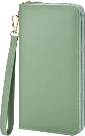 Chelmon Women's Vegan Leather Clutch Wallet with Zip, Hand Strap, Large Capacity