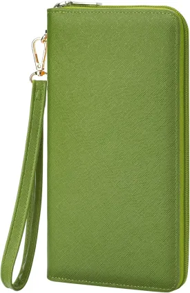 Chelmon Women's Vegan Leather Clutch Wallet with Zip, Hand Strap, Large Capacity