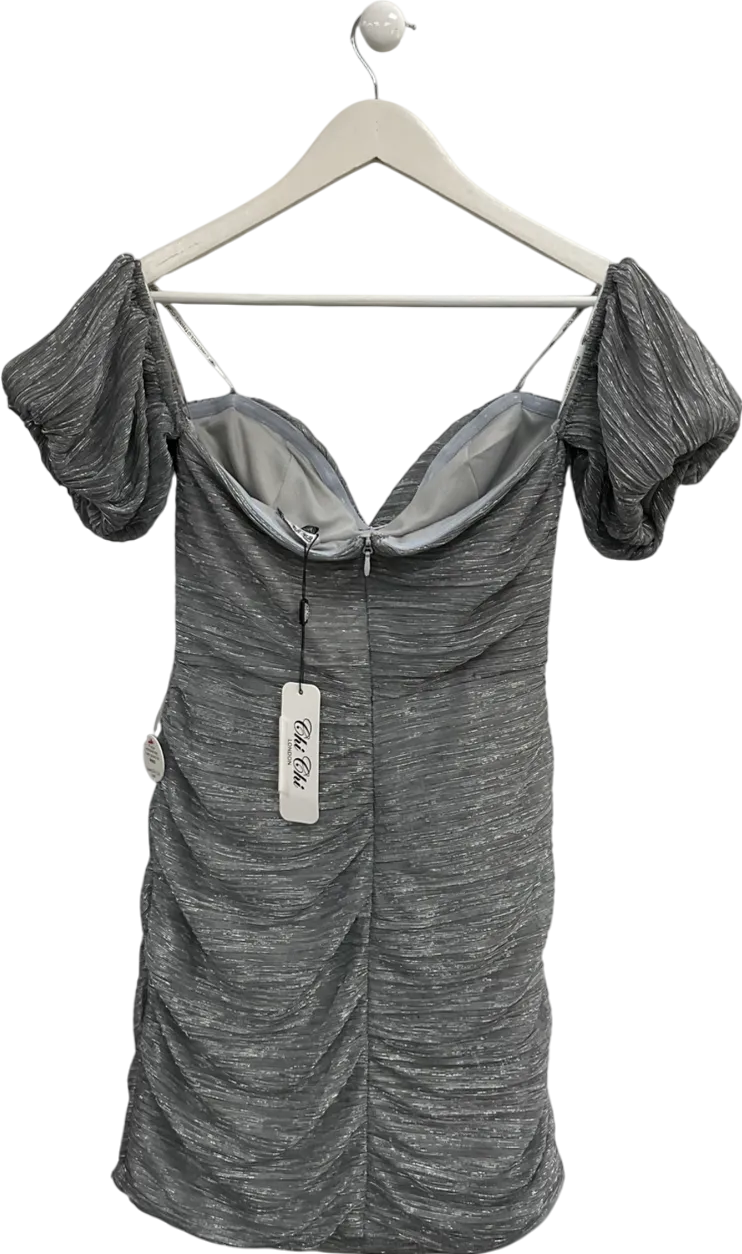 Chi Chi London Metallic Puff Sleeve Bordot Mini Dress UK 12