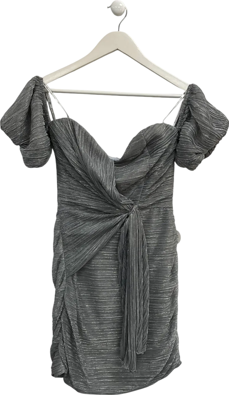Chi Chi London Metallic Puff Sleeve Bordot Mini Dress UK 12