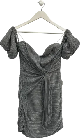 Chi Chi London Metallic Puff Sleeve Bordot Mini Dress UK 12