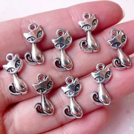 CLEARANCE Tiny Cat Charms Kawaii Kitty Charm (8pcs / 8mm x 17mm / Tibetan Silver) Cute Kitten Earrings Pet Bracelet Animal Keychan Necklace CHM1372