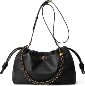 Drawstring Hobo Purse for Women Trendy Bucket Shoulder Bag With Top Chain Handle And Long Crossbody Strap