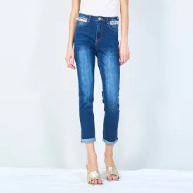 Embellished cropped jeans with crystal accents wholesale