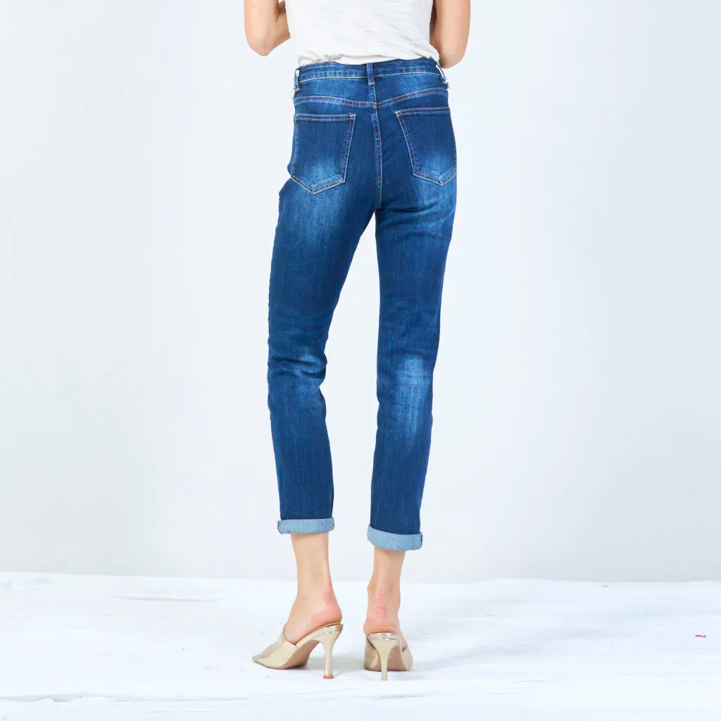 Embellished cropped jeans with crystal accents wholesale