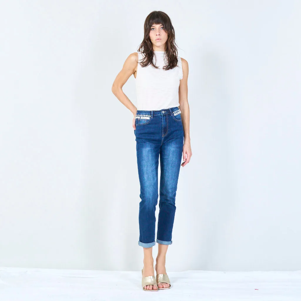 Embellished cropped jeans with crystal accents wholesale