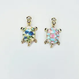 Enamel Floral Shell Sea Turtle Charm