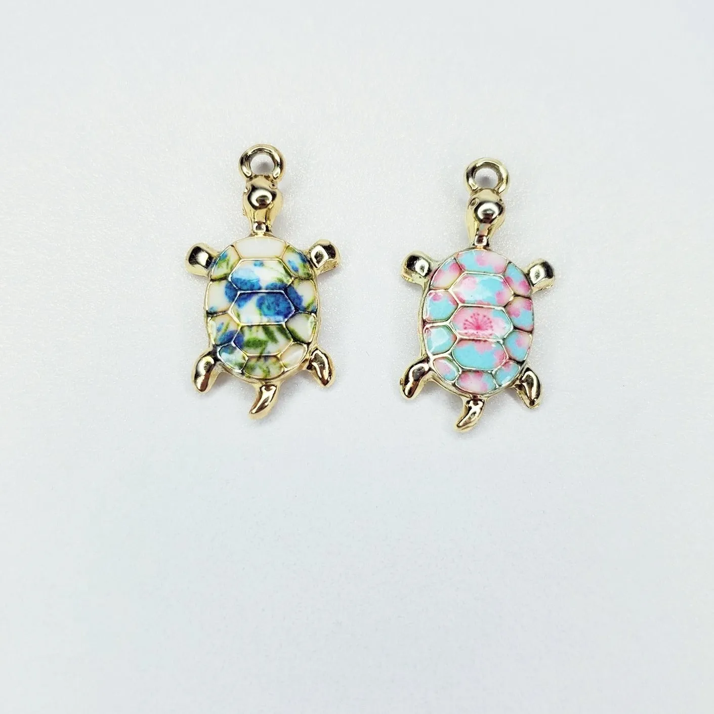 Enamel Floral Shell Sea Turtle Charm