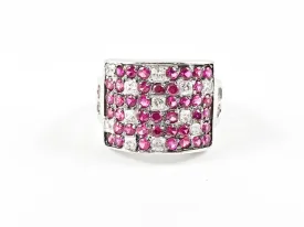 Fun Pattern Square CZ Silver Ring