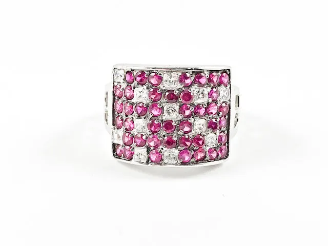 Fun Pattern Square CZ Silver Ring