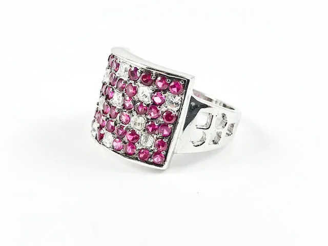 Fun Pattern Square CZ Silver Ring