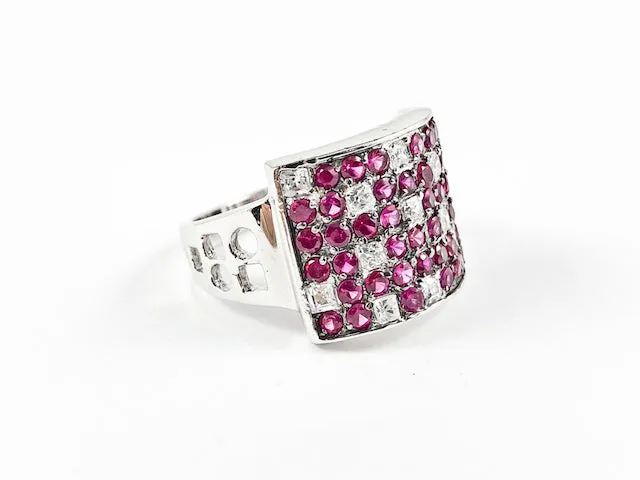 Fun Pattern Square CZ Silver Ring