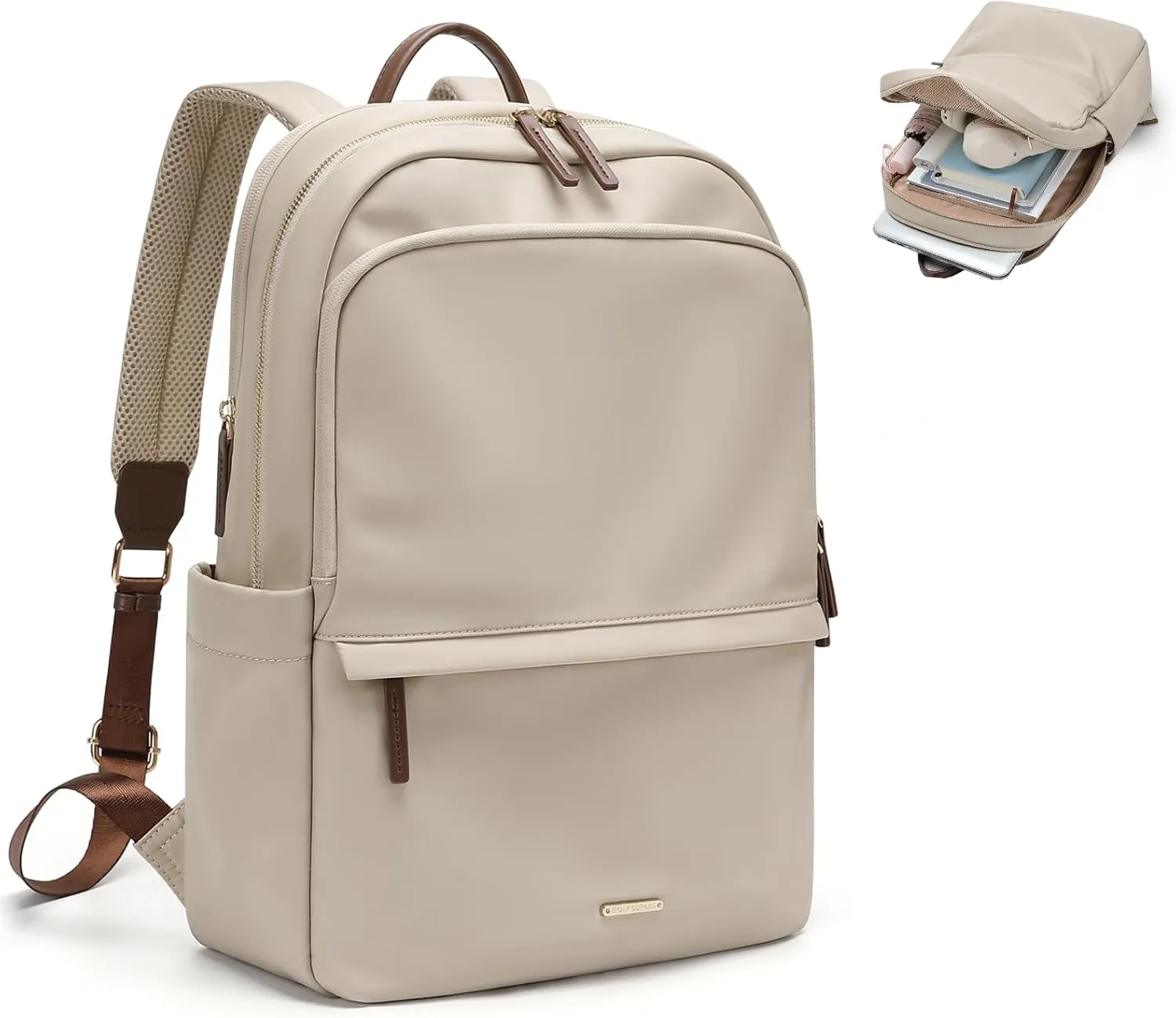 GOLF SUPAGS Women Laptop Backpack Casual Daypack for Work Travel College Backpack Purse Fits 14 Inch Notebook (Apricot)