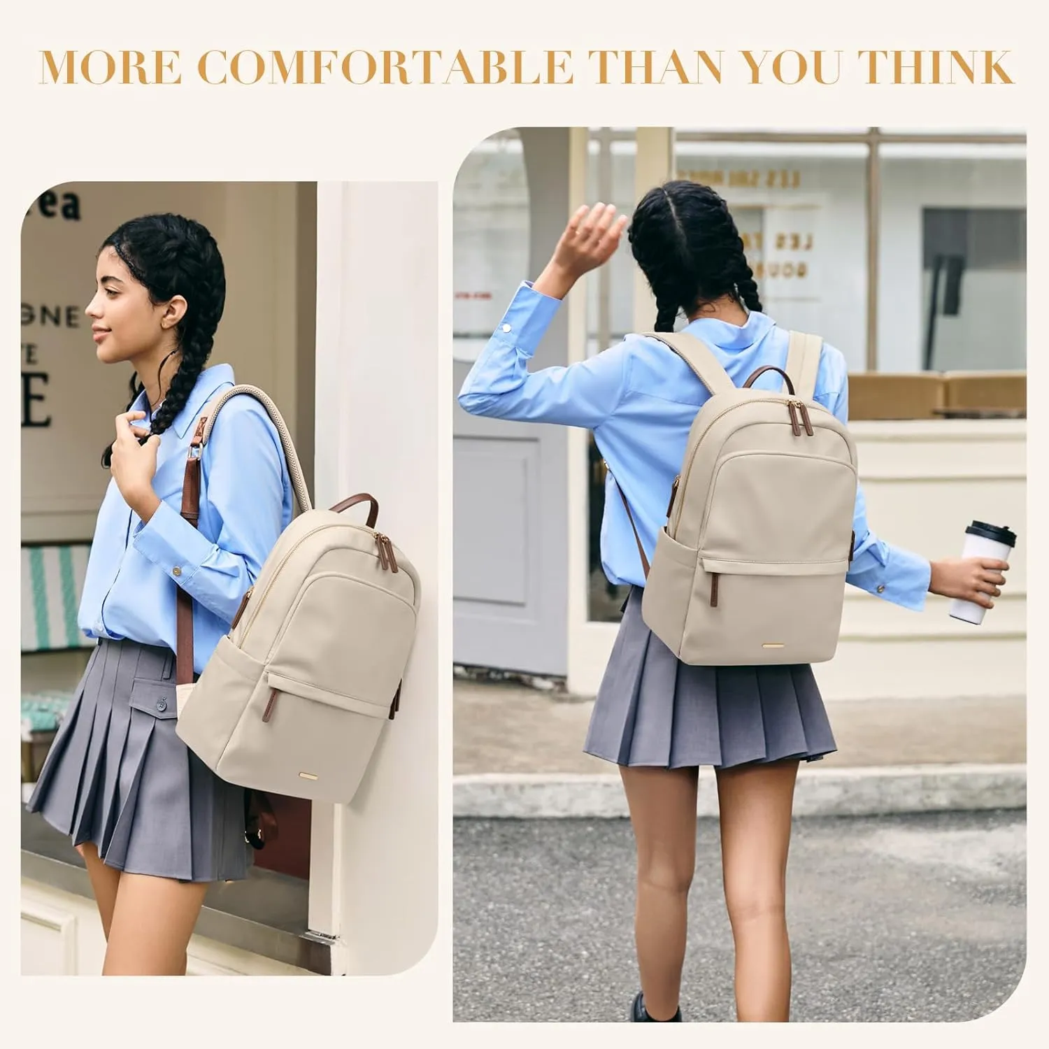 GOLF SUPAGS Women Laptop Backpack Casual Daypack for Work Travel College Backpack Purse Fits 14 Inch Notebook (Apricot)