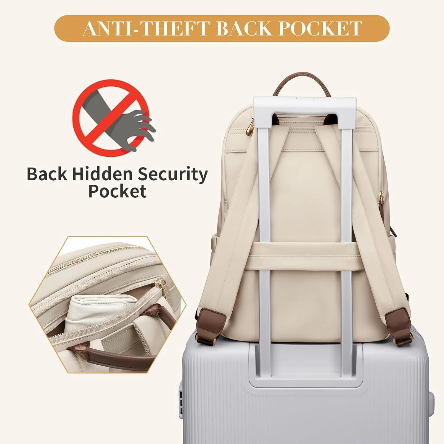 GOLF SUPAGS Women Laptop Backpack Casual Daypack for Work Travel College Backpack Purse Fits 14 Inch Notebook (Apricot)