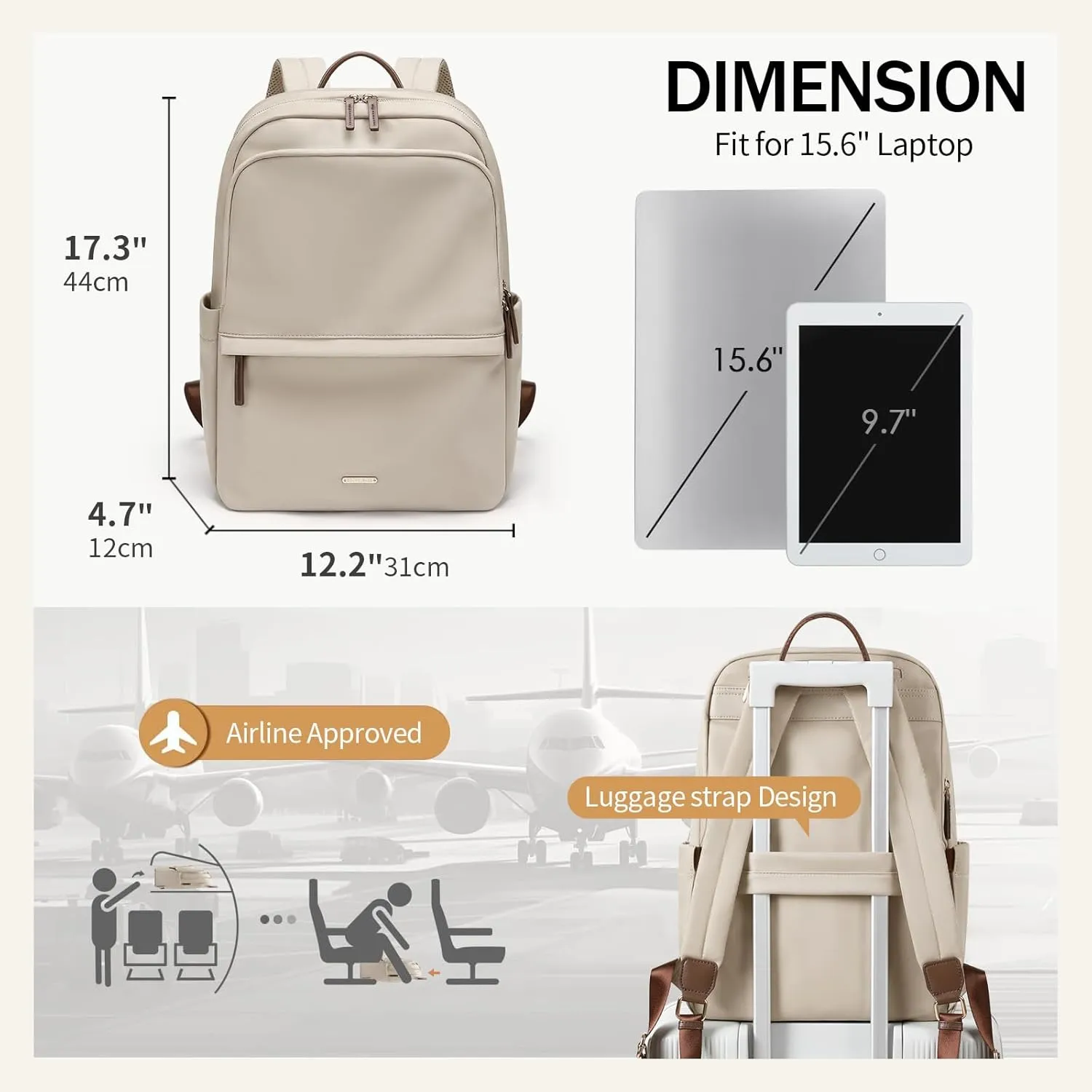 GOLF SUPAGS Women Laptop Backpack Casual Daypack for Work Travel College Backpack Purse Separate Laptop Compartment Fits 15.6 Inch Notebook