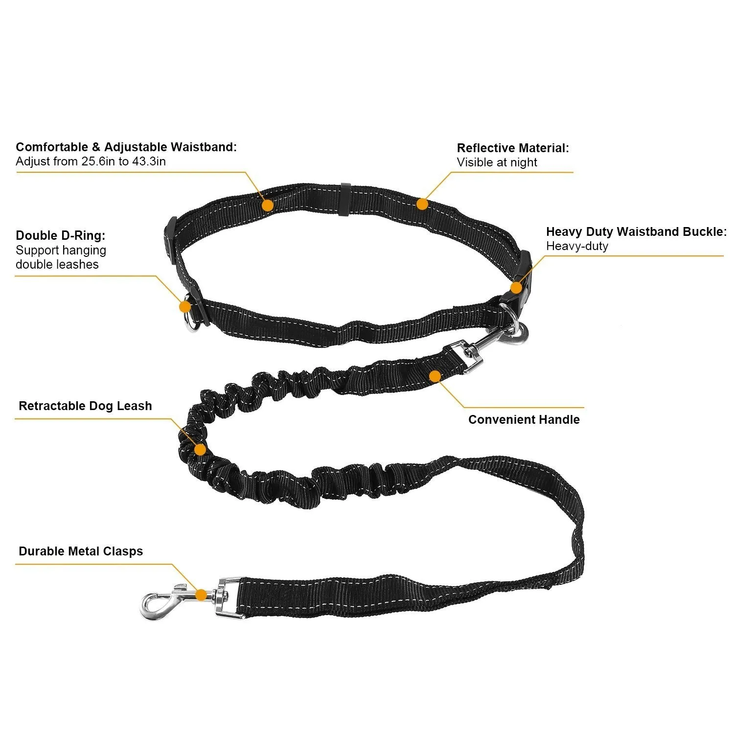 Hands Free Dogs Leash Waist Belt
