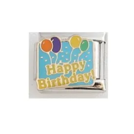 Happy Birthday Italian Charm Link, Stainless Steel